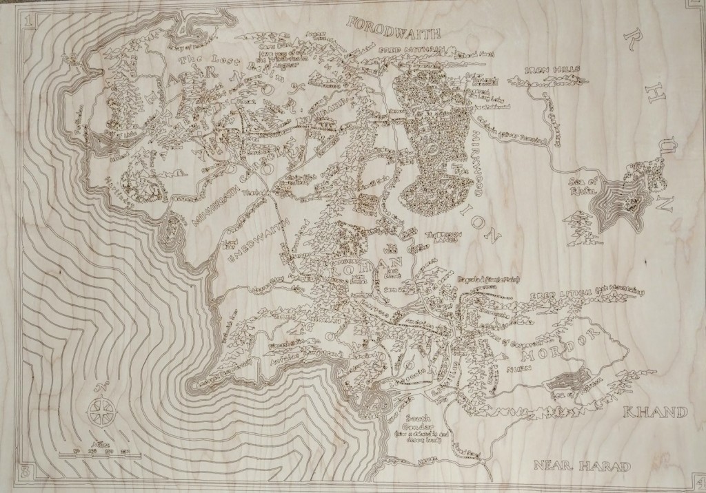 Lord of the Rings Map.  It is 32 x 24 done on maple plywood.