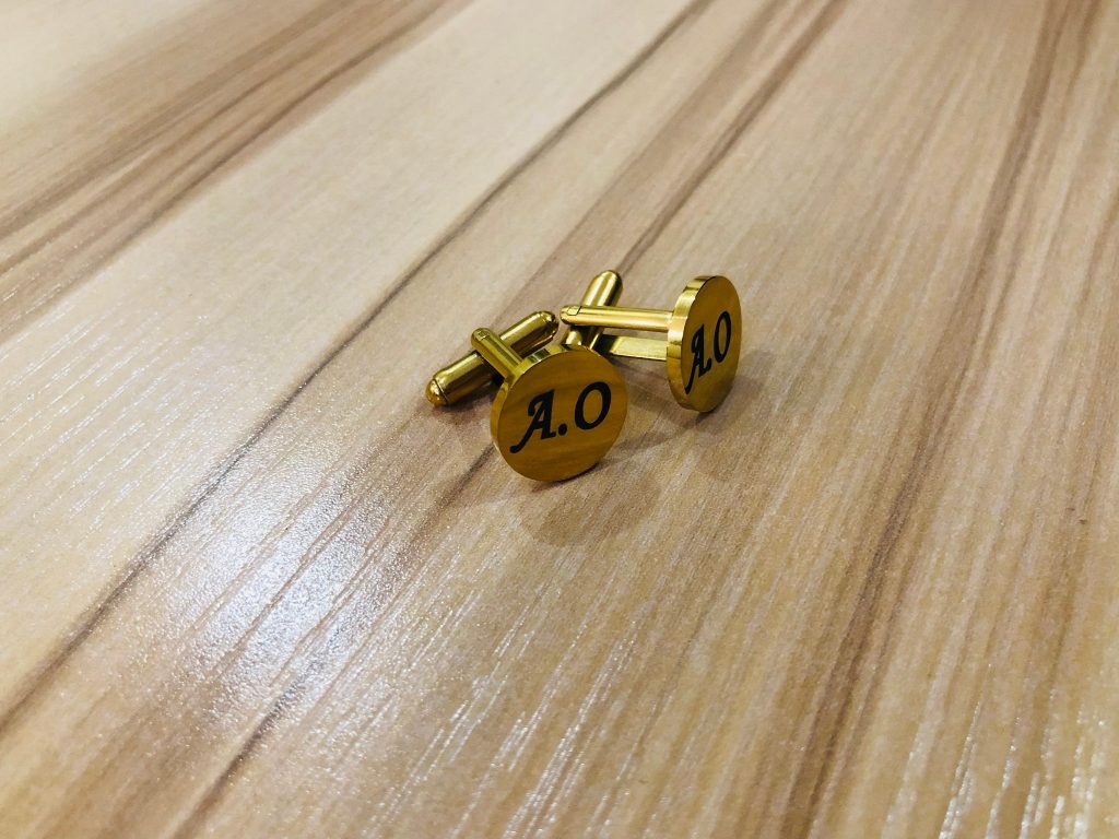 Stainless steel cufflinks engraved with 4W DPSS. Turned out flawless! 