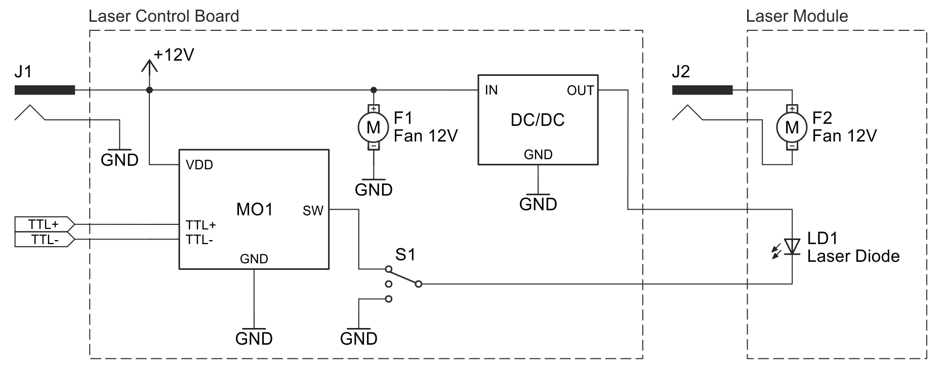Schematic for a 10 watt (10000 mW) diode blue 445 nm laser
